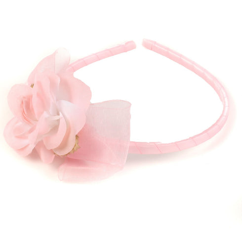 Kids Dream Girls Pink Flower Organza Bow Narrow Headband - SophiasStyle.com